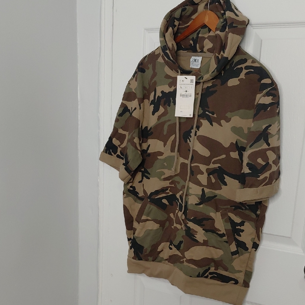 Zara Camouflage Hoodie Sweater - Green and Brown